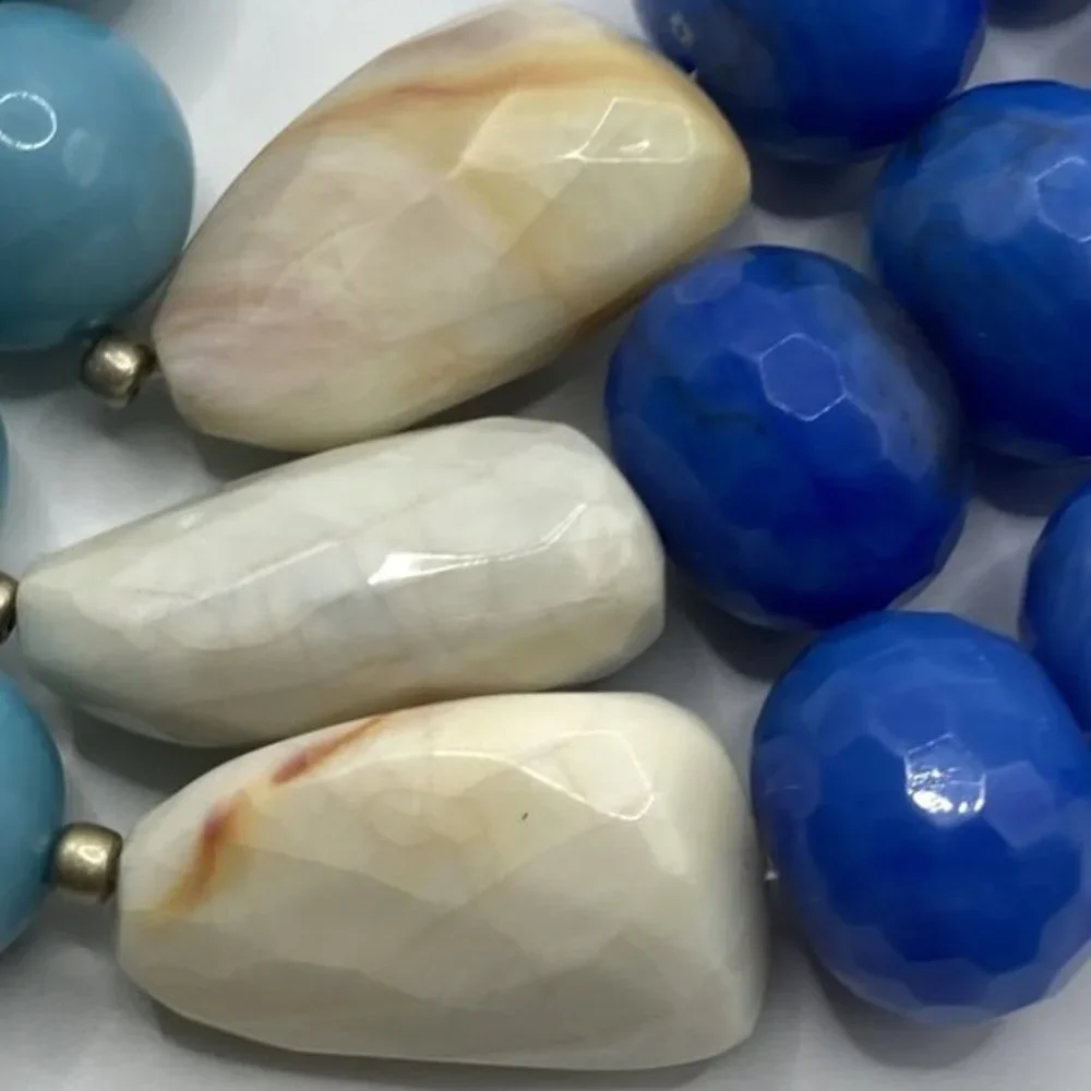 Triple Strand Acrylic Faceted Beads Wood Gold Tone LYNDELL NYC Designer Necklace